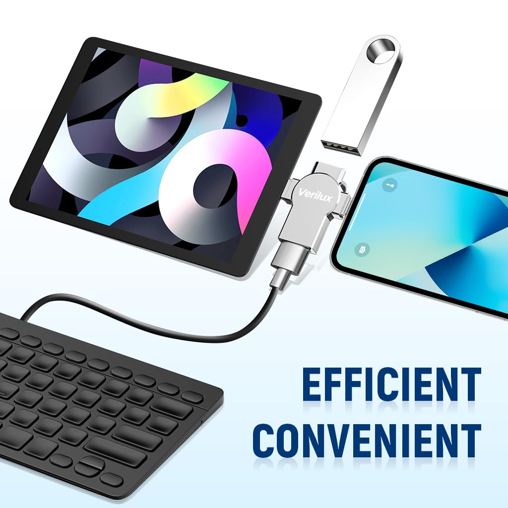 Verilux 3 in 1 OTG Adapter for Phone and Tablet with Type C and Light‑ning Connector | Supports PD Charging and USB Flash Drive Data Transfer