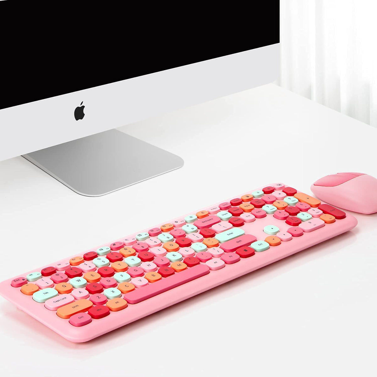 Verilux® Wireless Keyboard and Mouse Combo, Slim 2.4G USB Full Size Wireless Mouse , Keyboard Combo and Cleaning Brush Cute 110 Keys Keyboard for PC, Notebook, MacBook, Tablet - Black (Pink)