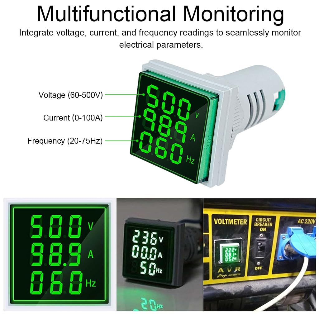 Serplex® LED AC Current Voltage Frequency Signal Light 60-500V 0-100A Digital Ammeter Voltmeter Backlight Display Detector Tester Gauge 2PCS