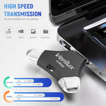 Verilux Pendrive 128 GB for iPhone and Android with 4 in 1 Ports and Metal Keychain Design