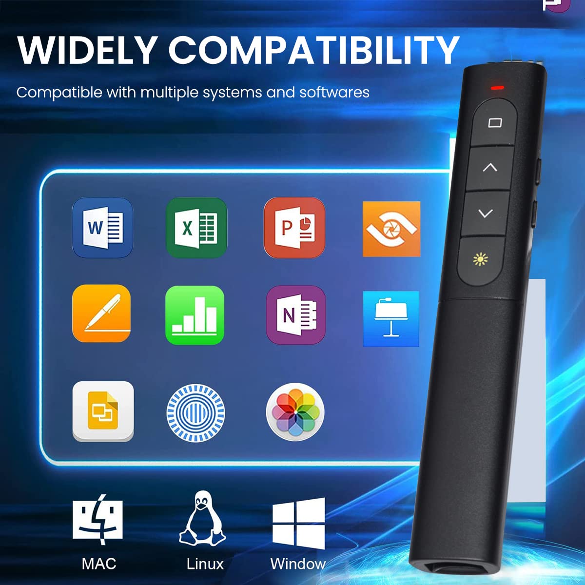 Verilux Wireless Presenter for Presentations with 30m Control Range and 2 in 1 USB-C & USB-A Receiver | USB Rechargeable Laser Pointer Remote for Mac and PC