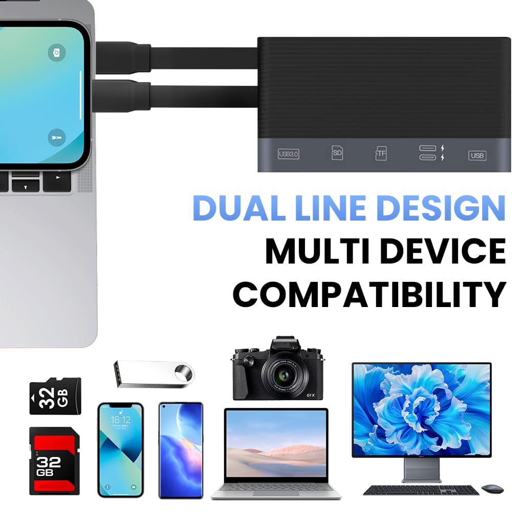Verilux USB Hub Card Reader for iPhone and Laptop with 6 in 1 Ports featuring Dual PD Charging | Compact Portable Design