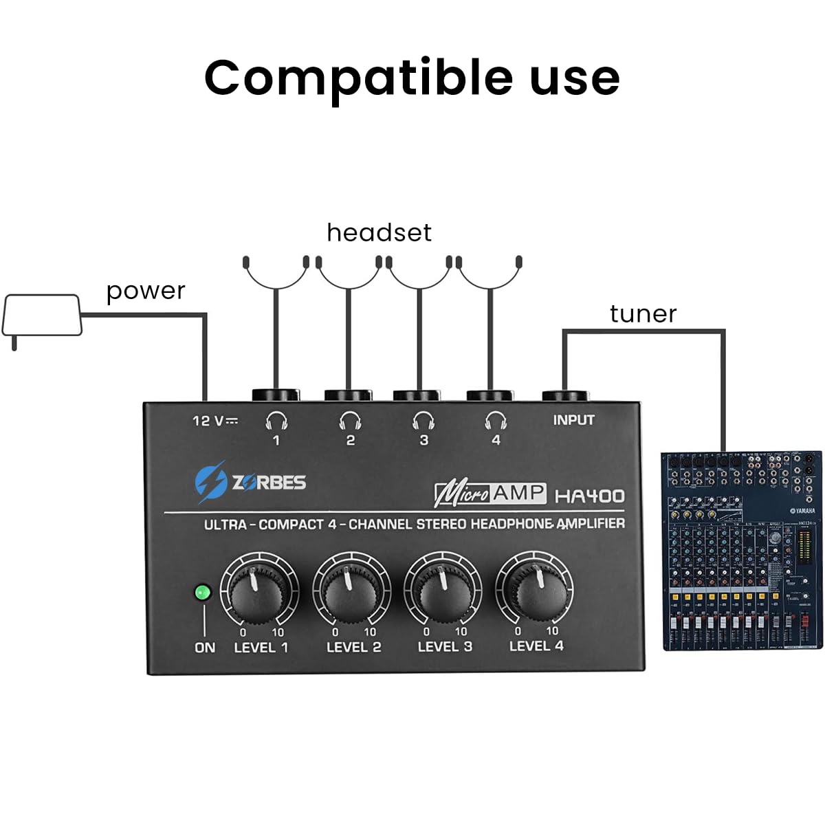 ZORBES® Headphone Amplifier Portable Headphone Mixer 4 Channel Stereo Audio Amplifier Balanced Headphone Mixer Headphone Amplifier for Studio, Podcasting, Professional Music Produce