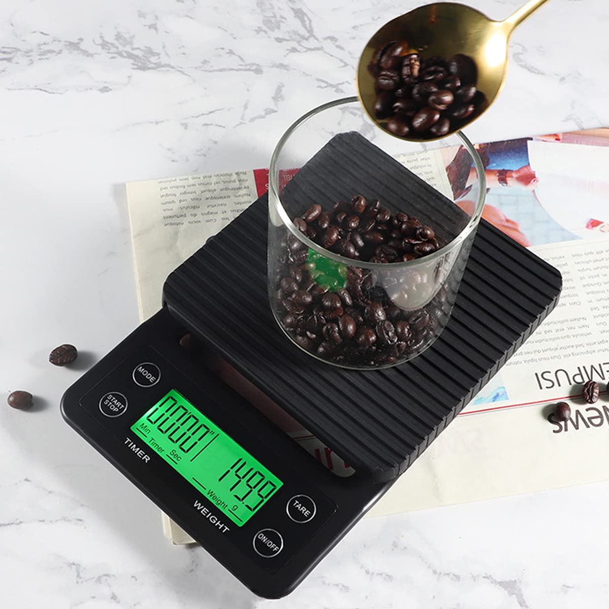 Verilux Digital Kitchen Scale for Coffee and Food with 3kg 0.1g Precision Sensor | Timer Function