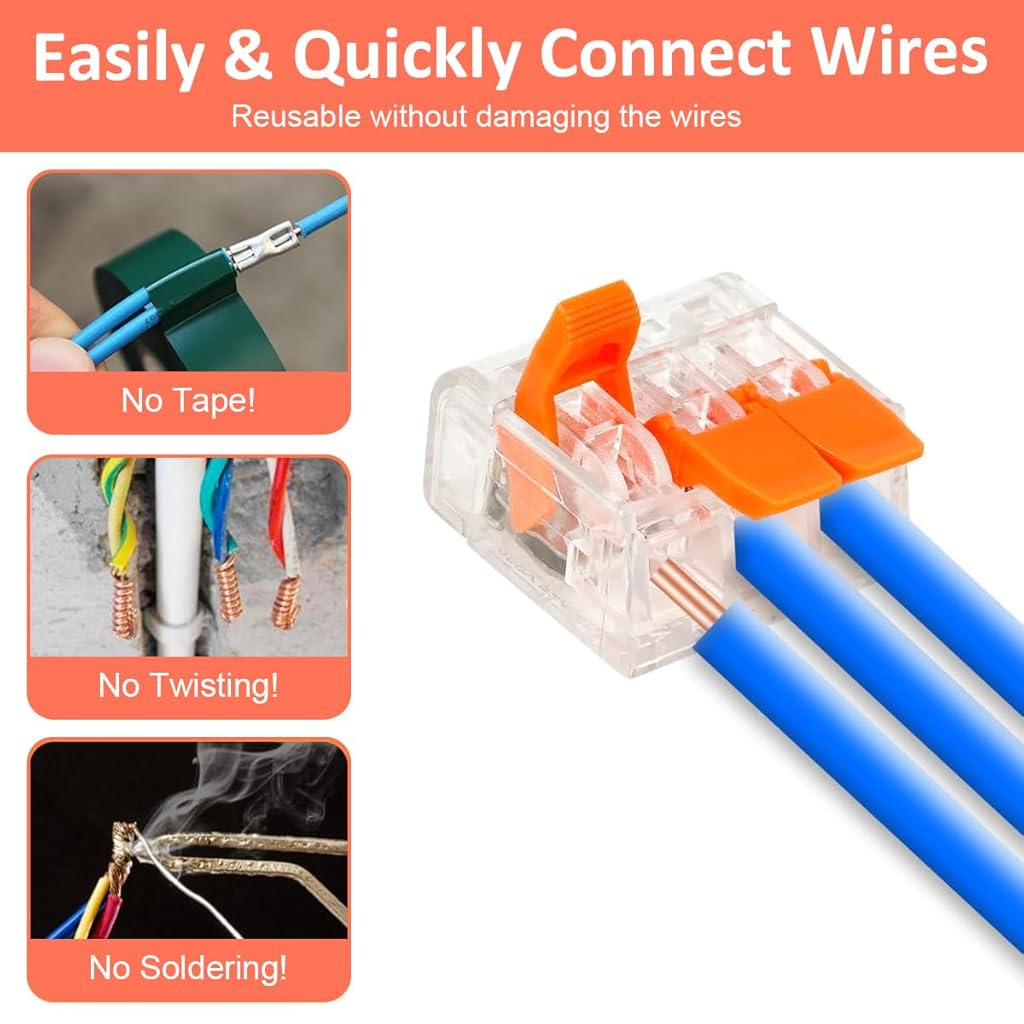 Serplex® 60PCS Cable Connectors Set with 2-Slot/3-Slot/5-Slot Configurations, Lever Nut Assortment Splicing Connector Kit Electrical Connectors DIY Compact Splicing Wire Connectors for AWG 24-12
