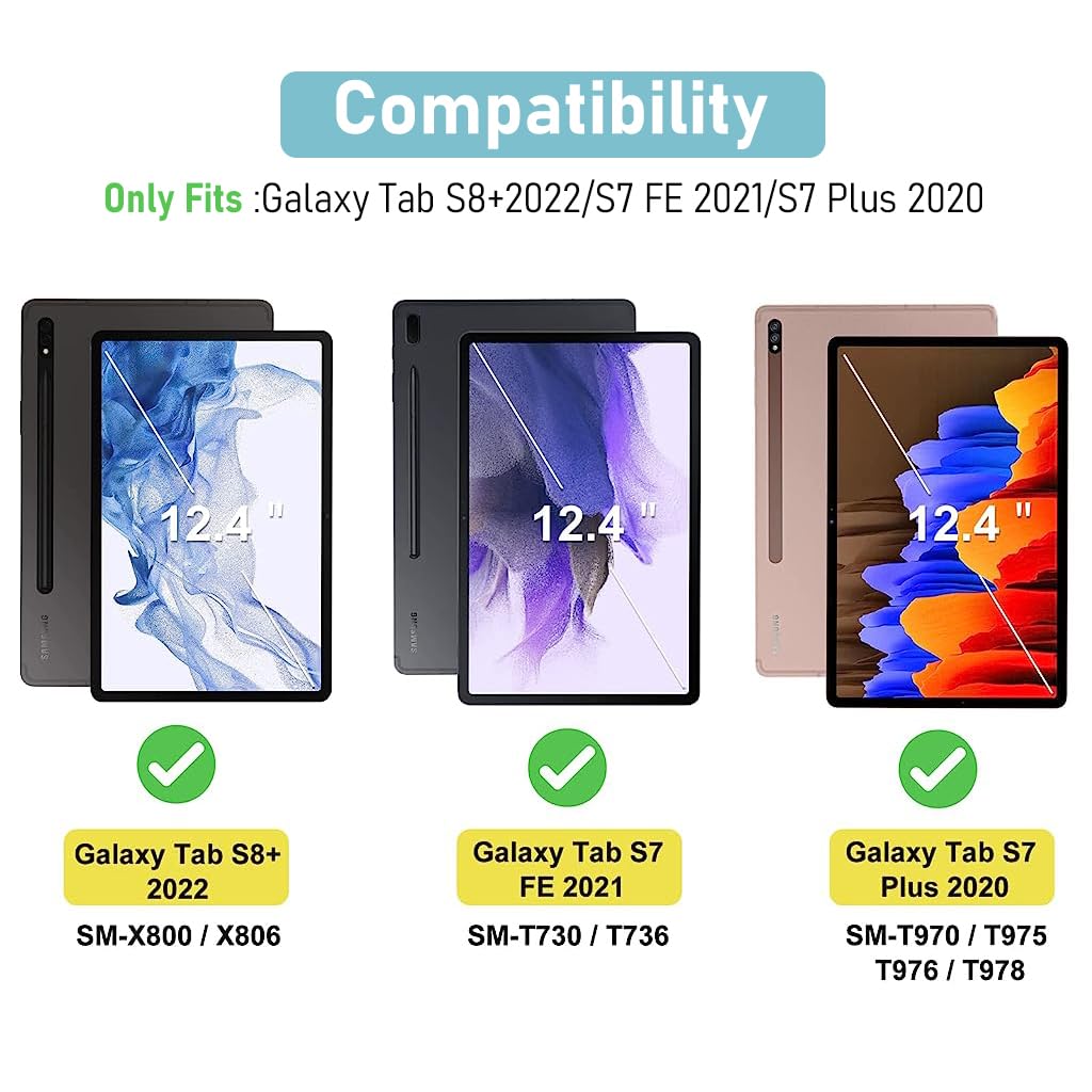ZORBES® 2 Pack Tempered Glass Screen Protector HD Anti-glare Screen Film Guard for Samsung Galaxy Tab S8 Plus 2022 / Tab S7 FE 2021 / Tab S7 Plus 2020 Release SM-T970 SM-T975 SM-T976, 12.4 Inch