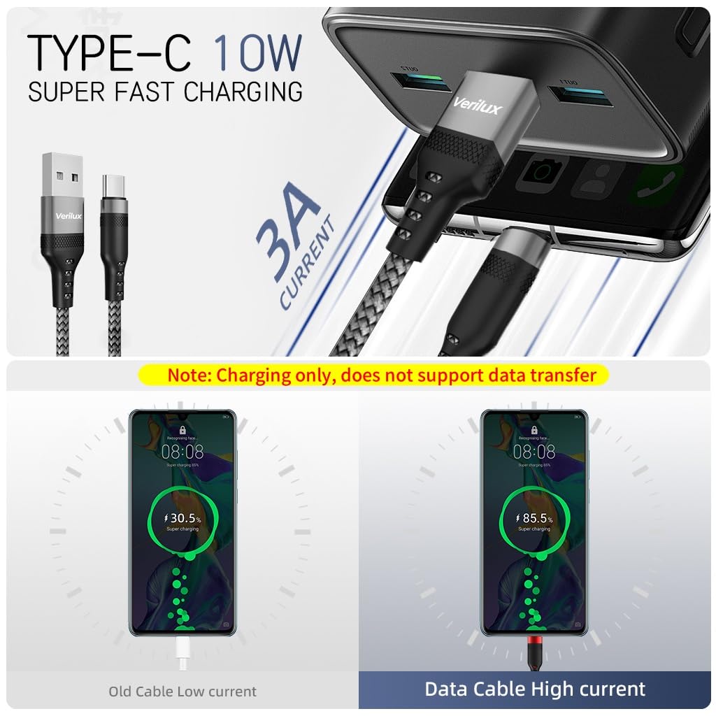 Verilux Type C Cable 8m 26ft for iPhone 17 and Galaxy S25 featuring Nylon Braid & Metal Connectors