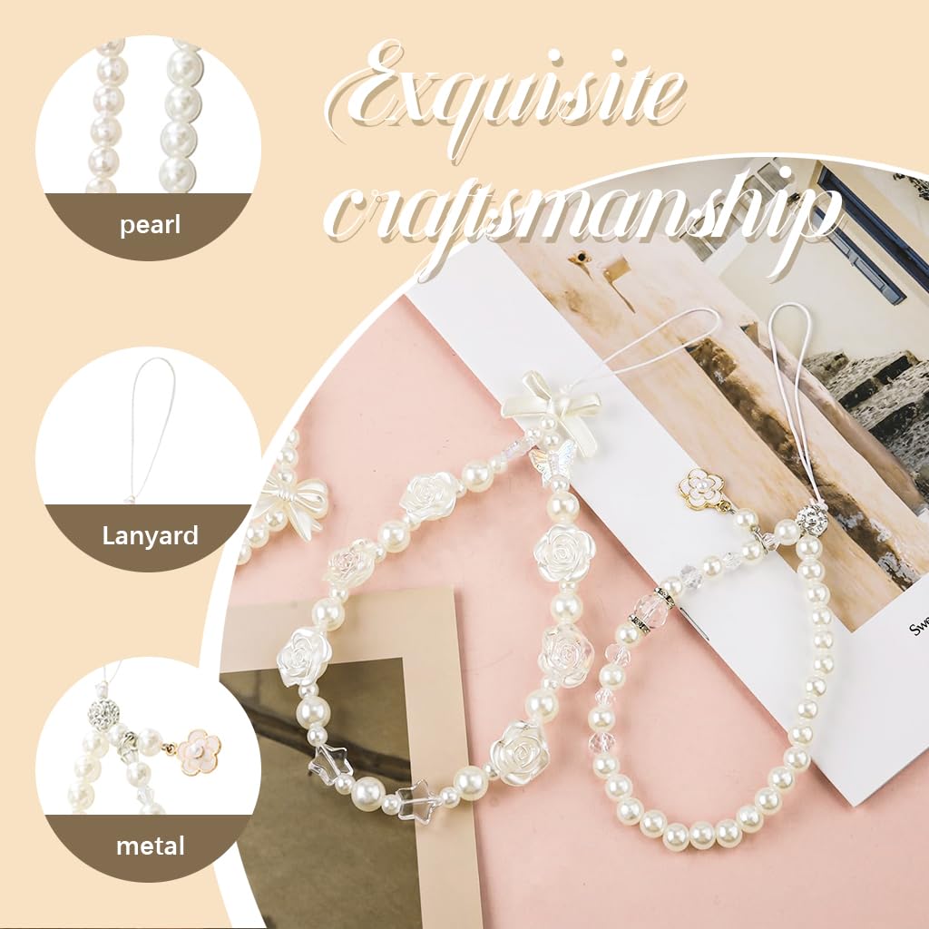 ZORBES® 4Pcs Phone Charms for Girls Trendy Pearl Bow Floral Phone Charm with String Loop Beaded Phone Charms Phone Charms Wrist Straps Kawaii Girls Phone Charms for Phone Case Gift for Girls