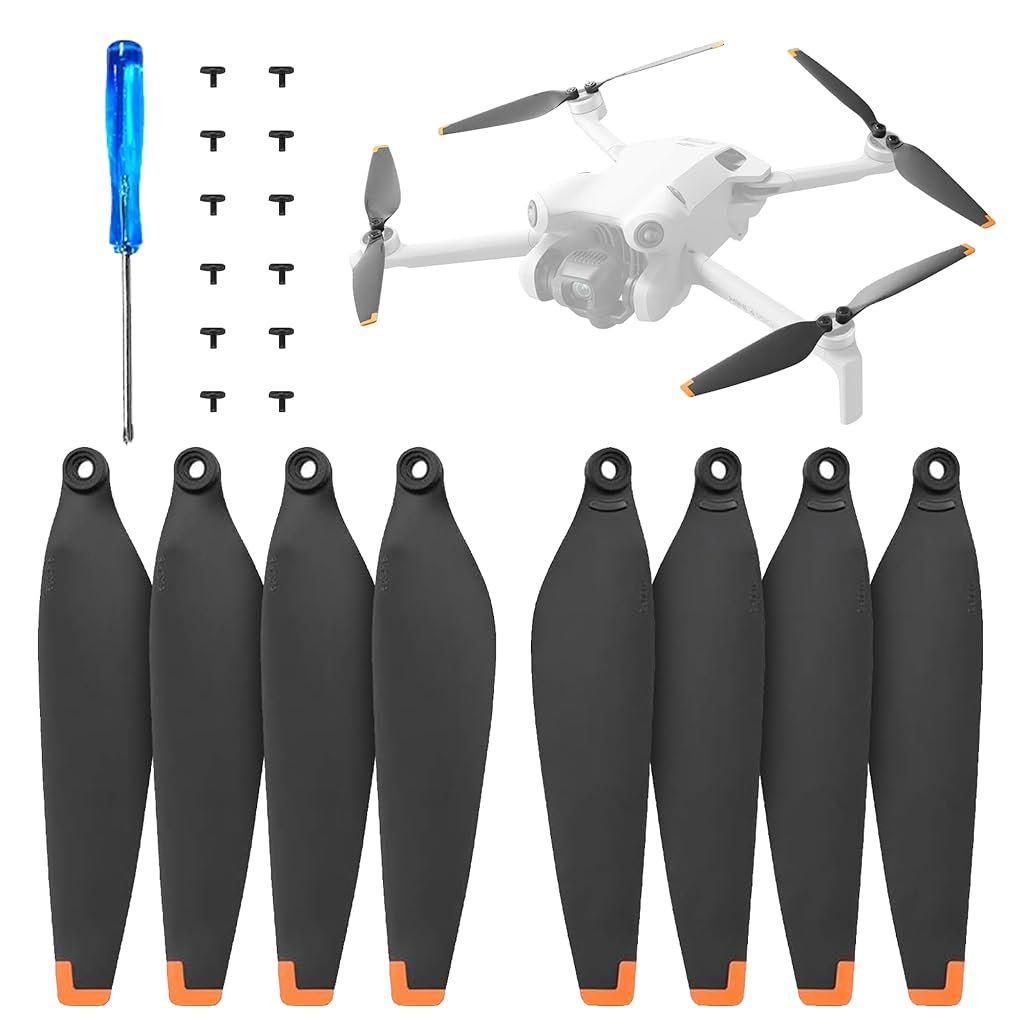 ZORBES® Dji Mini 4 Pro Propeller 8Pcs Dji Mini 4 Propeller Blades Replacement For Dji Mini 4 Pro, Ultral Lightweight Silent Flight Propeller Set With Screwdriver&Screws Pack, No Dji Mini 4 Pro,Black