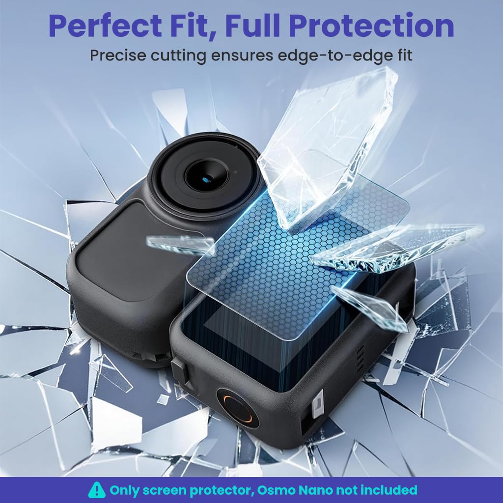 ZORBES® Compatible with Osmo Nano, Action Camera Screen Protector & Lens Cover Set, HD Tempered Glass Film with Anti-Scratch, Anti-Fingerprint, and High Transparency Protection
