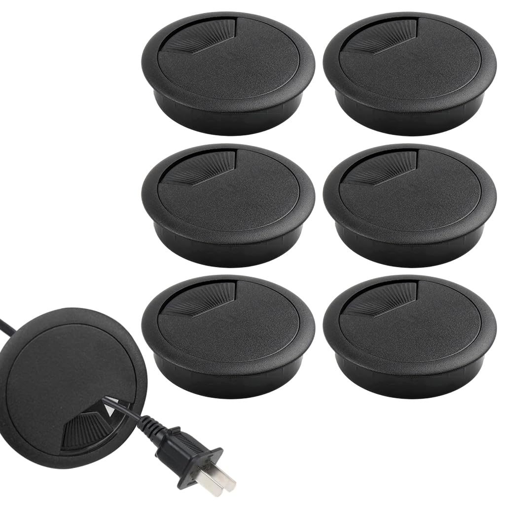 Serplex® 6Pcs Desk Grommets 2.36 Inch Round Cable Grommets Desk Cable Hole Covers Multi Cable Organizers Decorative Office Desk Grommets for Power Cords and Wire Management Black