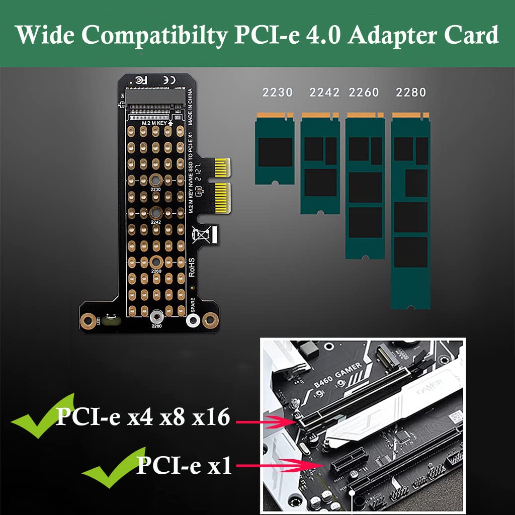 Verilux NVMe Adapter Card for M.2 PCIe 4.0 x1 SSD 2230–2280 | Supports x4 x8 x16 Slots