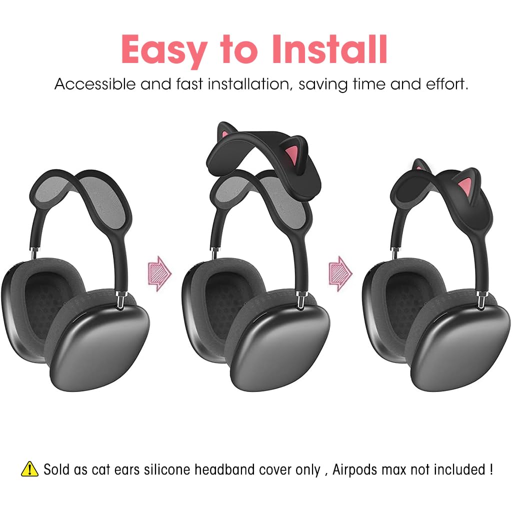 ZORBES® Headband Cover for AirPods Max Cute Cat Ear AirPods Max Headband Attachment Decoration Lightweight Silicone Cat Ear Style Headband Protector for Apple AirPods Max, Black - verilux
