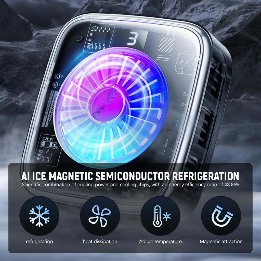 Verilux Phone Cooler for Gaming and Livestreaming with Magnetic Clips and LCD Display