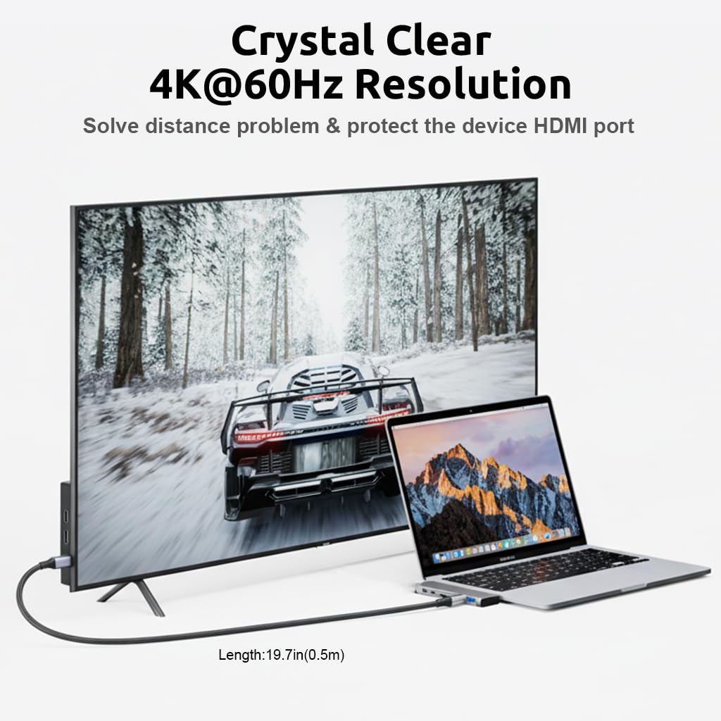 Verilux USB C Extension Cable 0.5m for Fast Charging and 10Gbps Data | 4K HD Output
