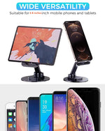 Verilux Aluminum Mobile Stand for Table with 360° Rotatable Design and 4.45 in Adjustment | Foldable Holder for iPhone and Samsung