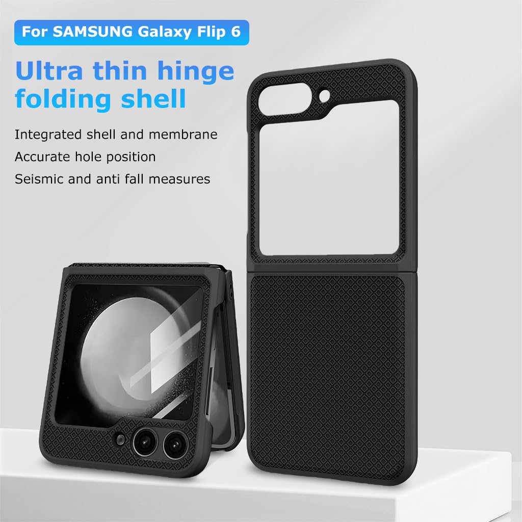 ZORBES® Compatible with Samsung Galaxy Z Flip 6 Folding Phone Case for Galaxy Z Flip 6 One-Piece Retractable Hinge Design Protective Anti-Slip Textured Fashion Phone Case with Cut-Out Outer Display
