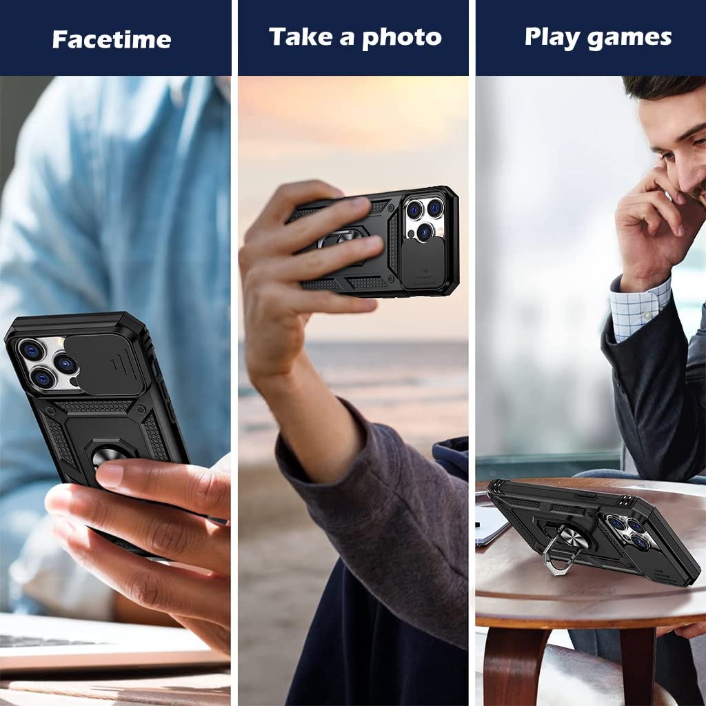 ZORBES® Phone Case With Stand for iPhone 13 Case, iPhone 13 Cover with Camera Protection, Shockproof Heavy Duty Protective iPhone 13 Case, TPU iPhone 13 Back Cover with Slide Camera Cover