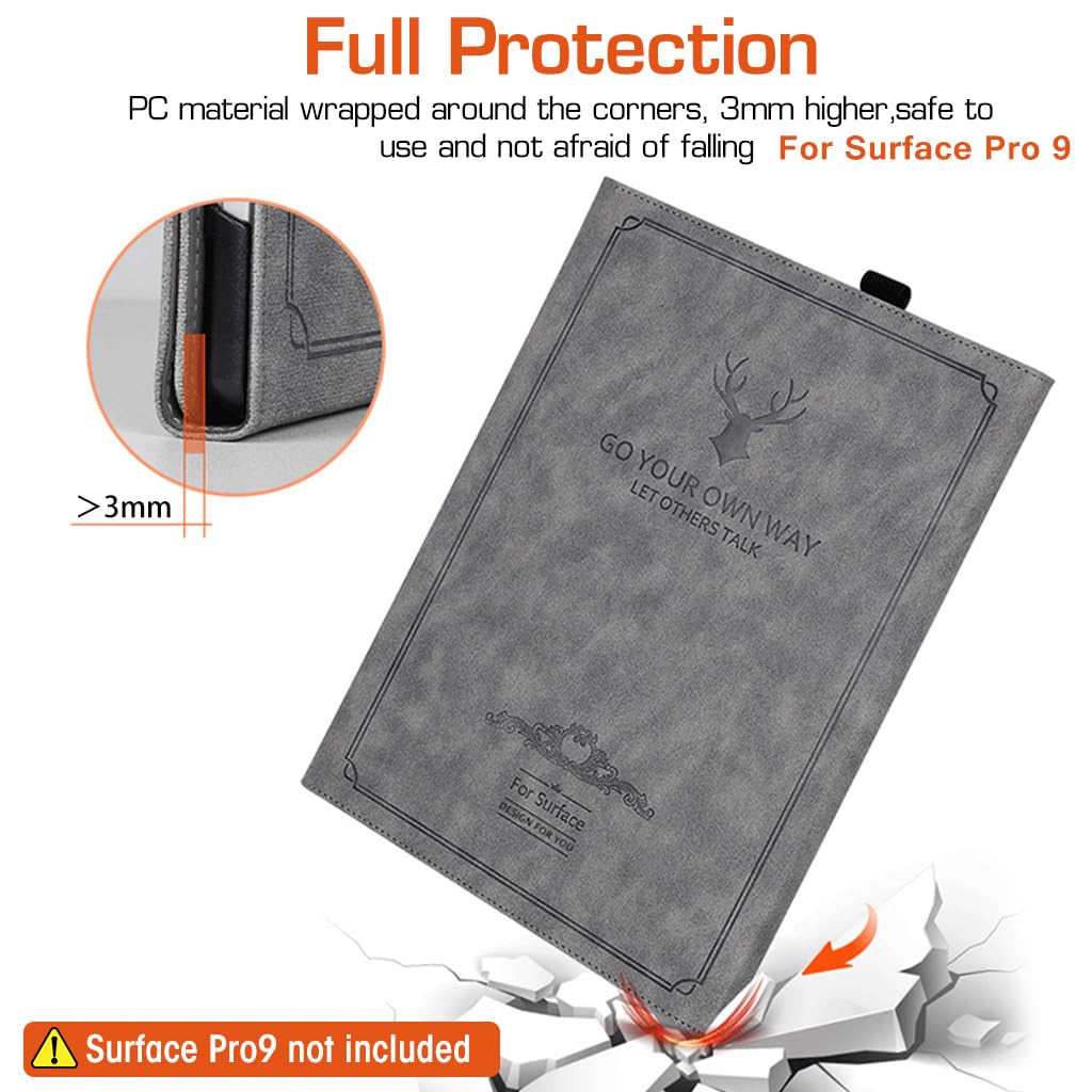 ZORBES® Tablet Cover for Surface Pro 9 Protective Surface Pro 9 PU Leather Case 2 in 1 Surface Pro 9 Table Case with Anti-Slip Lining & Stylus Pen Desing Fashion Embossing Cover for Surface Pro 9
