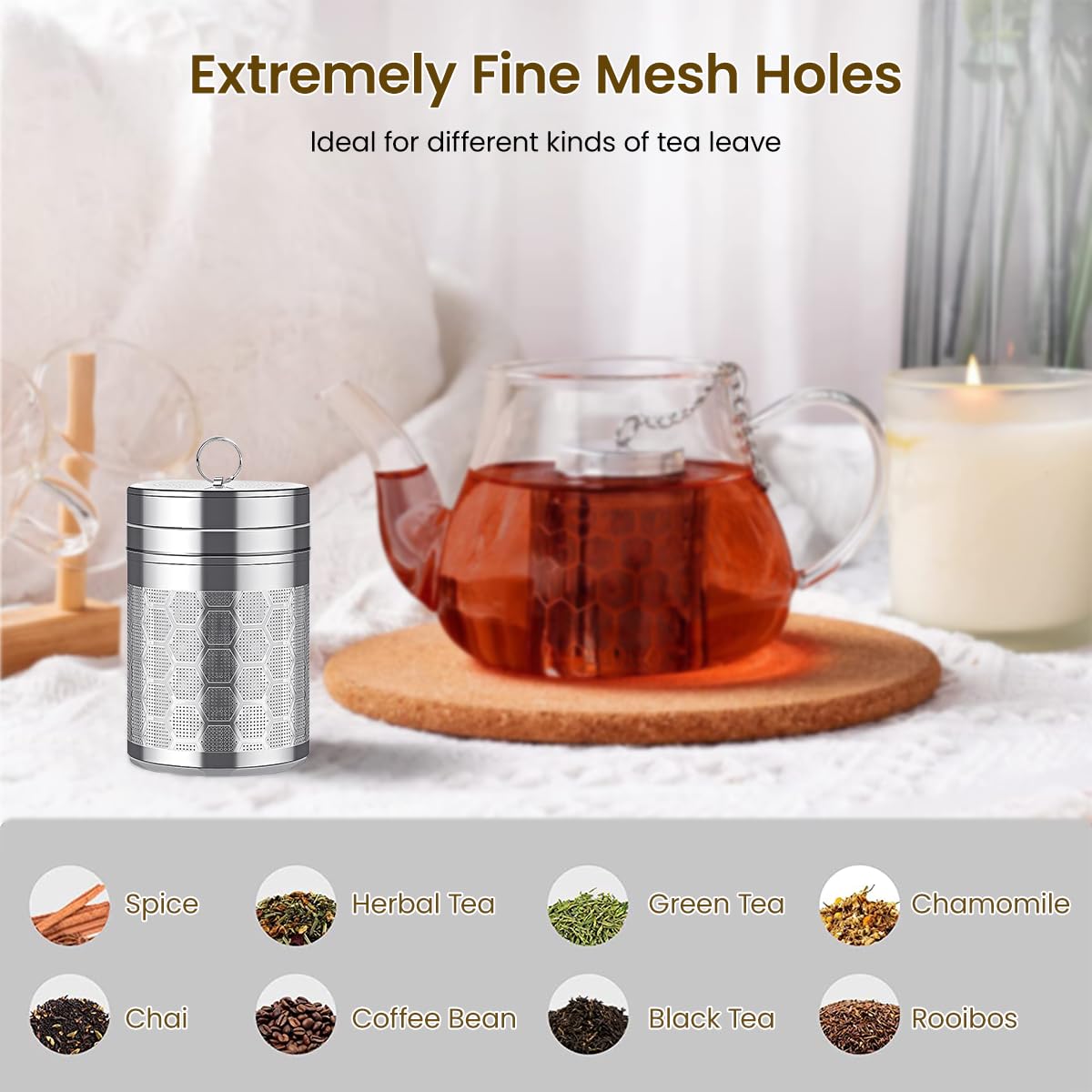 Zeitel® Large Tea Infuser 304 Stainless Steel Tea Strainer with Lid Tea Filter for Loose Tea Chamomile Green Tea Loose Leaves 2.75 inches Fine Mesh Strainer for Teapots, Cups, Mugs