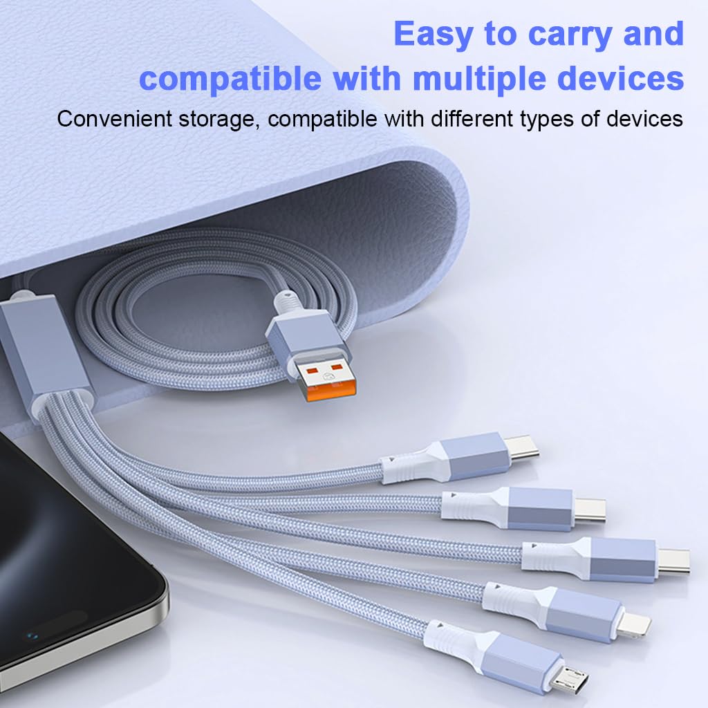 Verilux 5 in 1 Type C Cable for Travel and Multi Device Charging with 100W PD and 3.9ft Nylon Braided Design