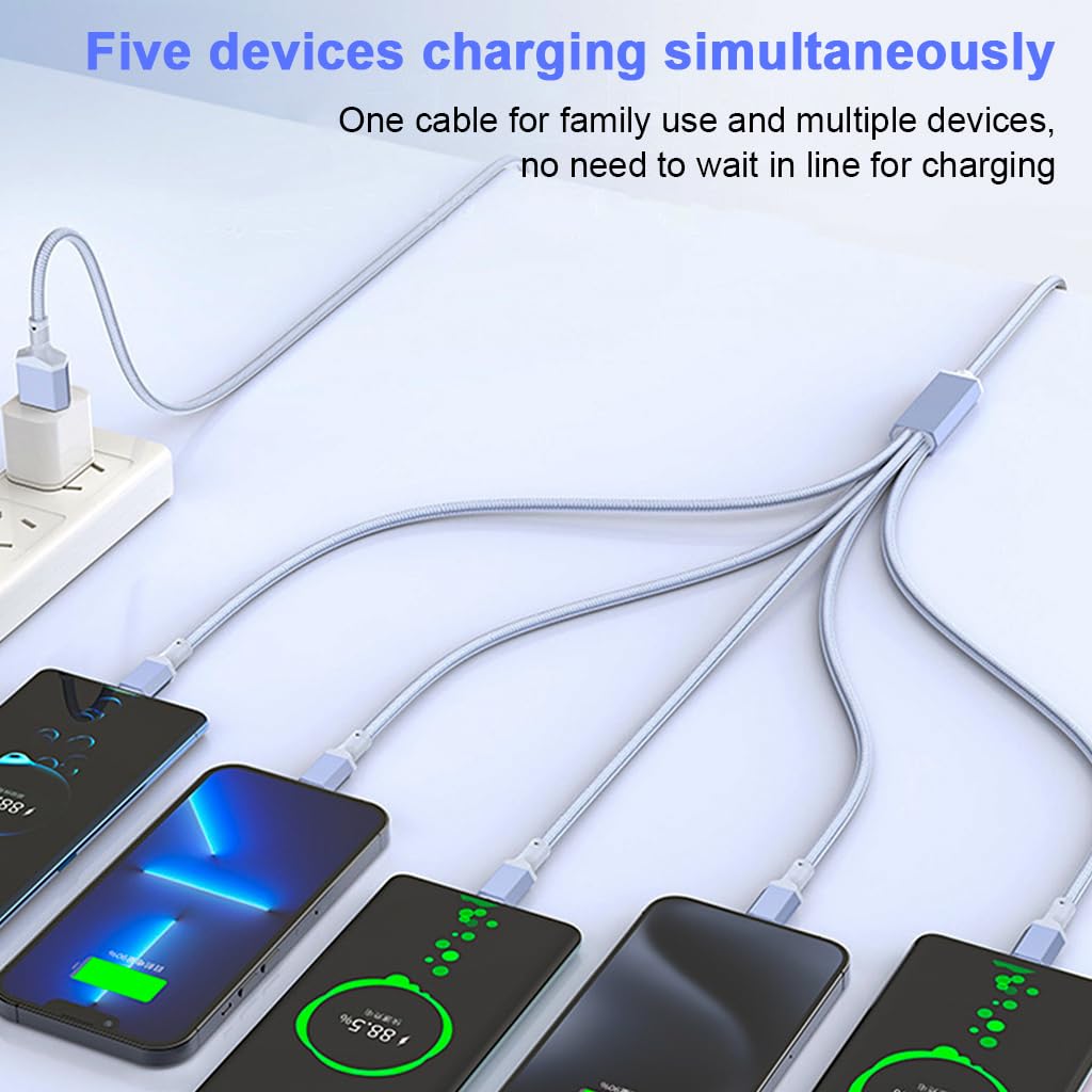 Verilux 5 in 1 Type C Cable for Travel and Multi Device Charging with 100W PD and 3.9ft Nylon Braided Design