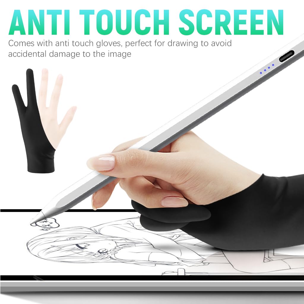 Verilux® Tablet Stylus Pen with 4 Tips, Universal Stylus Pen for Issued after 2018 iOS & Android Tablets, USB Rechargeable Magnetic Tablet Stylus Pen for iPad -No Bluetooth No Palm Rejection Function-