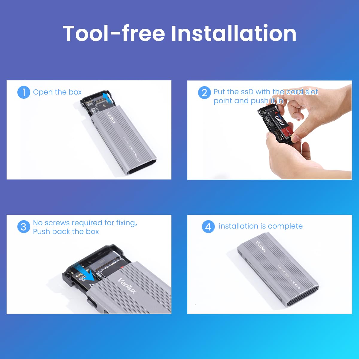 Verilux M.2 NVMe SSD Enclosure with 10Gbps USB 3.1 Gen2 and RTL9210B Chipset | Aluminum RGB Design