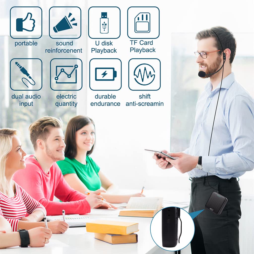 ZORBES® 5W Voice Amplifier Wired Headset, 2 in 1 Voice Amplifier Bluetooth Speaker Support U Disk, TF Card, 2200mAh Voice Amplifier for Teacher, Tour Guide