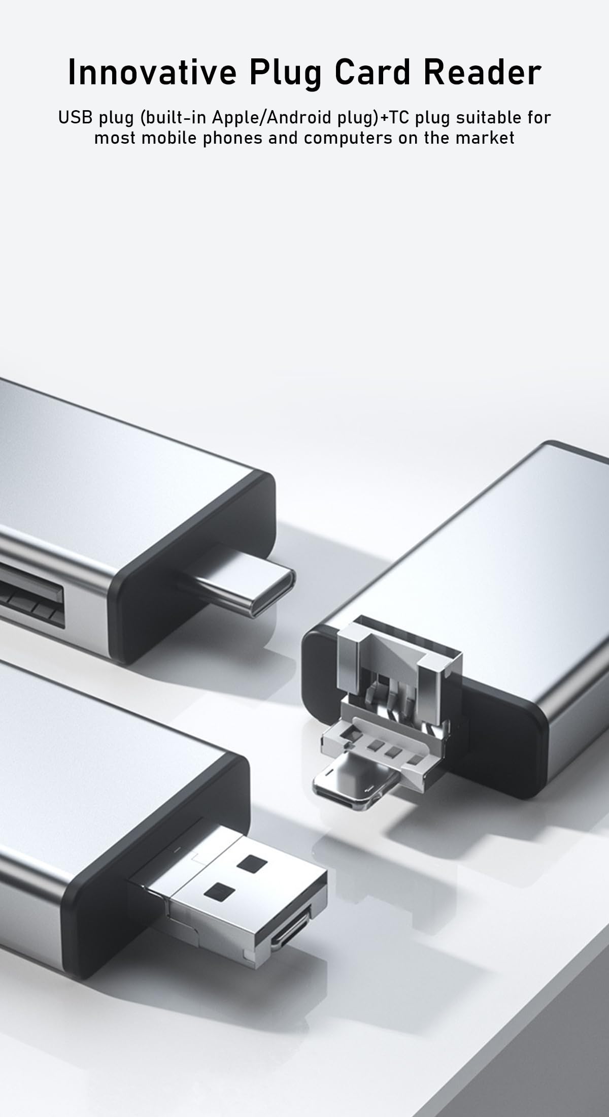 ZORBES® Card Reader for iPhone OTG SD Card Reader Support USB A, USB C, Micro USB & Light-ing Interface Multifunctional Card Reader & Card Storage Box for TF/SD Card, SIM Card, Card Pin Storage