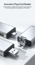 ZORBES® Card Reader for iPhone OTG SD Card Reader Support USB A, USB C, Micro USB & Light-ing Interface Multifunctional Card Reader & Card Storage Box for TF/SD Card, SIM Card, Card Pin Storage