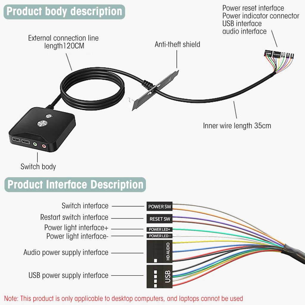 2 USB Port and 3.5mm Audio Desktop Computer Power Switch