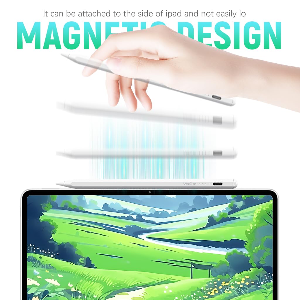 Verilux® Tablet Stylus Pen with 4 Tips, Universal Stylus Pen for Issued after 2018 iOS & Android Tablets, USB Rechargeable Magnetic Tablet Stylus Pen for iPad -No Bluetooth No Palm Rejection Function-