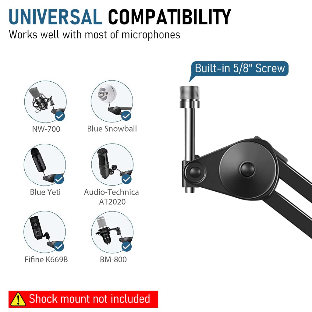 ZORBES® Mic Stand Microphone Stand Heavy Duty Desk Mic Arm Stand with Adapter, Adjustable Suspending Microphone Arm Stand for Recording Studio, Livestream, Gaming Streaming Podcasting