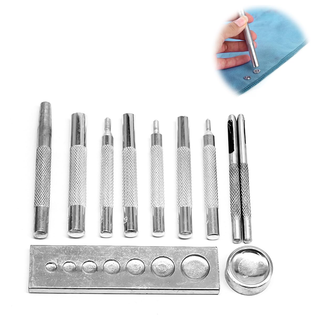 Serplex® 11pcs Craft Tool Die Punch Tool Kit for Snap Buttons Punch Tools for Snap Buttons Multi Sizes Snap Fasteners Installation Accessories Tools for Punch Hole and Install Rivet Button
