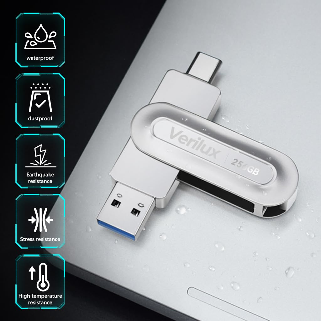 Verilux® 256GB USB 3.2+ Type C Hi-Speed SSD, Maximum Read Speed 550MB/s, Maximum Write Speed 450MB/s