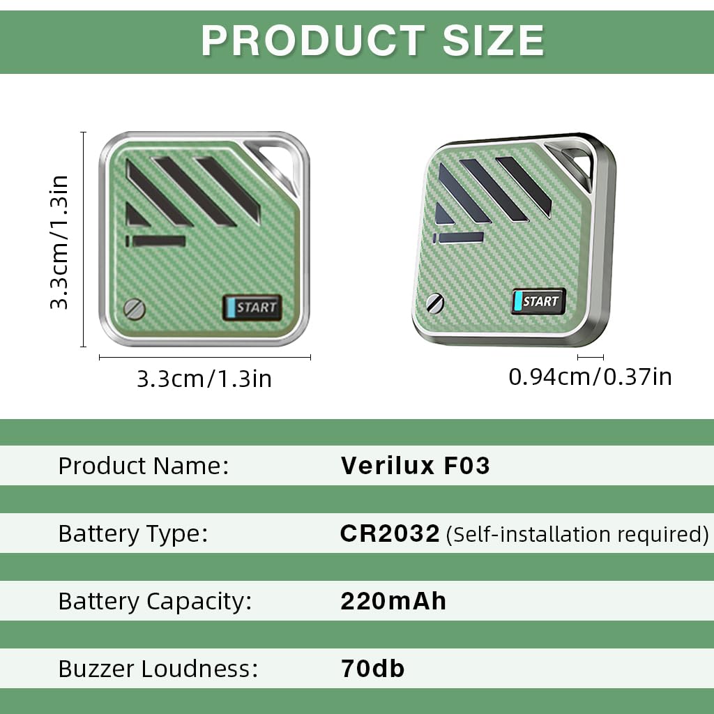 Verilux Air Item Finder for iOS with 3.2x3.2x0.94 cm Compact Build and Find My App | Green Bluetooth Tracker