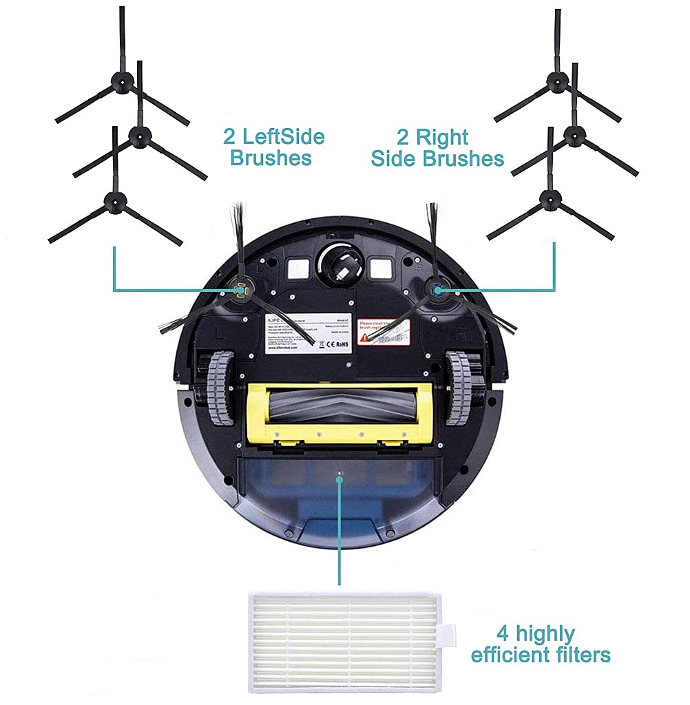Verilux Vacuum Filter Kit Replacement for Robotic Vacuum ILIFE V3 V3S V5s V5 Pro Robot Vacuum Cleaner 4 Filters and 4 Side Brushes and 1 Primary Filter