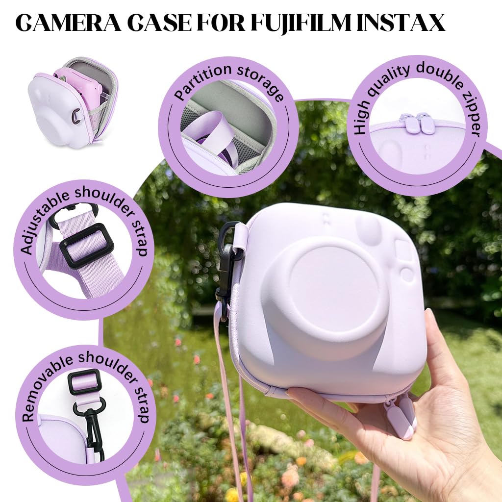 ZORBES® Camera Case for Fujifilm Instax Kawaii Camera Carry Zipper Bag Portable Hard Cover PU Protective Camera Zipper Case Bag with Shoulder Strap Universal Camera Case, 14x8.5x14cm