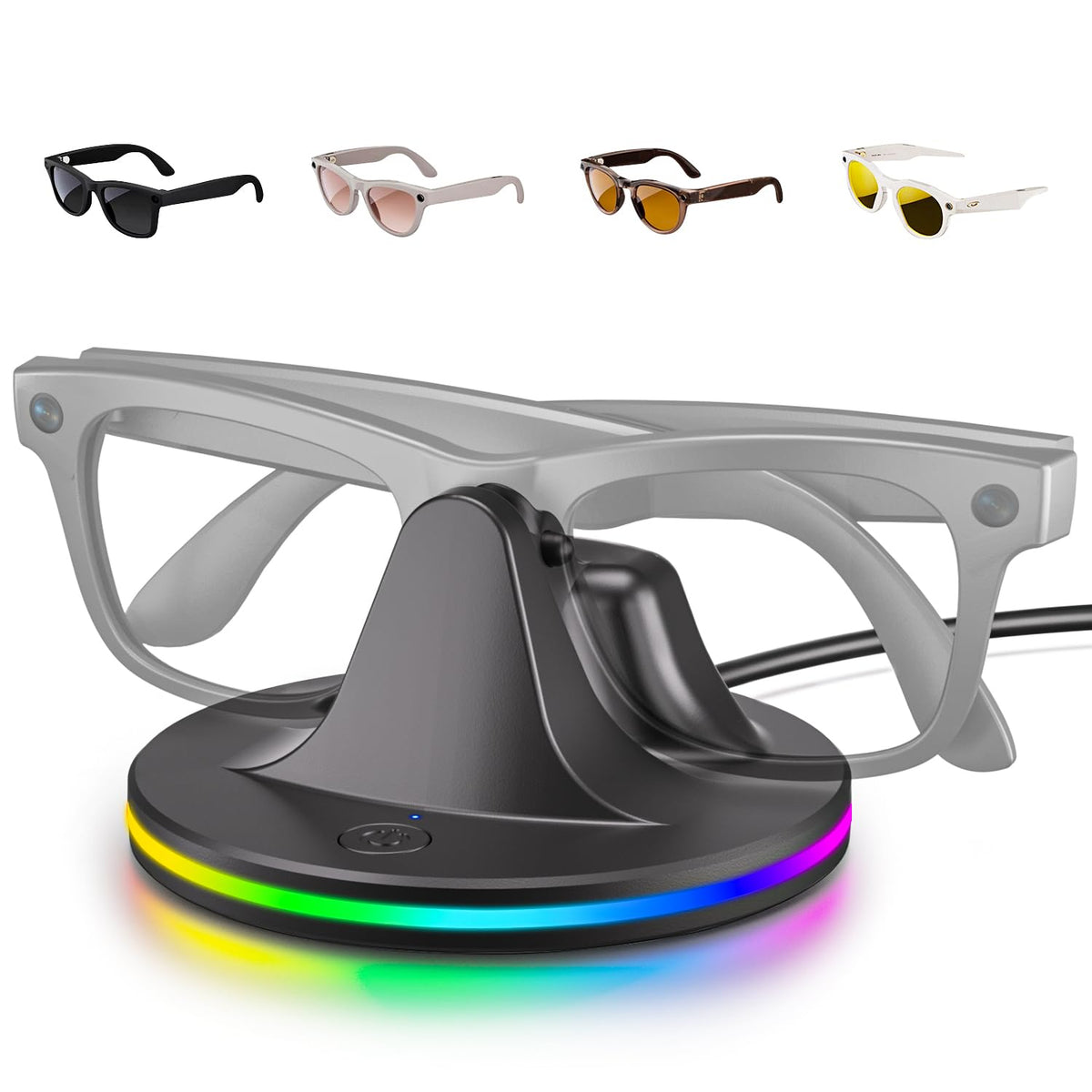 ZORBES® RGB Smart Glasses Charging Holder Display Stand with Dynamic RGB Lighting, 10W USB Wired Charging Dock, Smart Glasses Charger Stand for R-ayBan and Other Smart Glasses