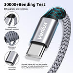 Verilux USB C Cable for Fast Charging with 60W Power Delivery and 16.4ft Nylon Braid | 3 Pack