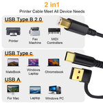 Verilux USB Printer Cable for HP Canon Epson with 6.6ft Length and Dual USB C & Type A | 480Mbps Data Transfer
