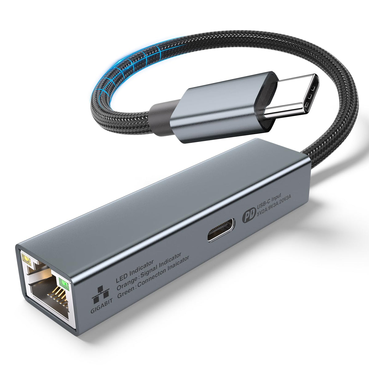 Verilux® USB C to Ethernet Adapter 60 W PD - USB C LAN Adapter