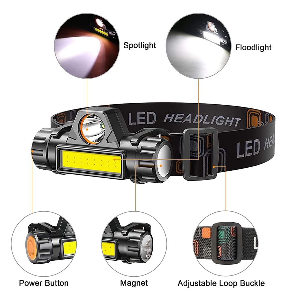 Verilux Head Light for Camping and Hiking with Dual XPE and COB Beams | 300m Zoomable Rechargeable Torch