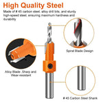 Serplex® 60PCS Wood Countersink Drill Bit Set 5PCS with Extra Pilot Tapered Bits 8mm Round Shank Counter Sinker for Woodworking