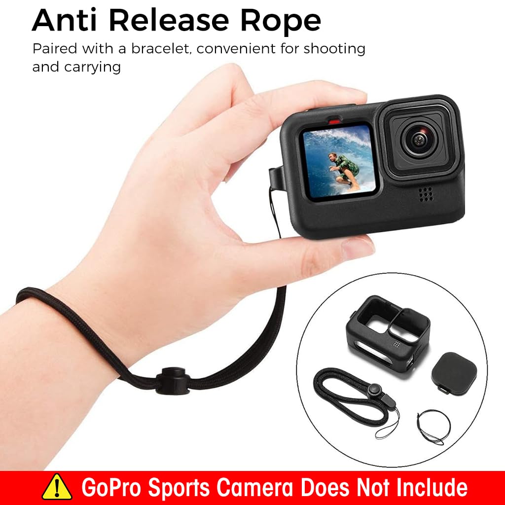 ZIBUYU® ZORBES Silicone Protective Case for GoPro Hero 12/11/10/9 Full Protection Silicone Skin Cover with Separate Anti-Scratch Lens Cover Travel Case Cover for GoPro Hero Series, with Hand Strap