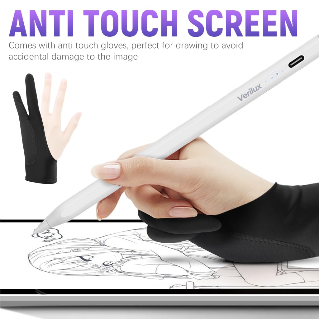 Verilux Universal Stylus Pen for iOS and Android Tablets with 4 Tips and Artist Glove | 8–10 Hour Use