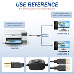 Verilux® 5FT Printer Cable with Switcher, Dual USB to USB-B Printer Cable for Two Computers Nylon Gold Plated Printer Cable for HP, Canon, Dell, Epson, Lexmark, Xerox, Samsung and More