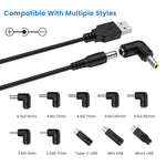 Verilux® USB to DC 5V Power Cord, Universal DC 5.5x2.1mm Plug Jack Charging Cable with 10 Connector Tips(5.5x2.5, 4.8x1.7, 4.0x1.7, 4.0x1.35, 3.5x1.35, 3.0x1.1, 2.5x0.7, Micro USB, Type-C, Mini USB)
