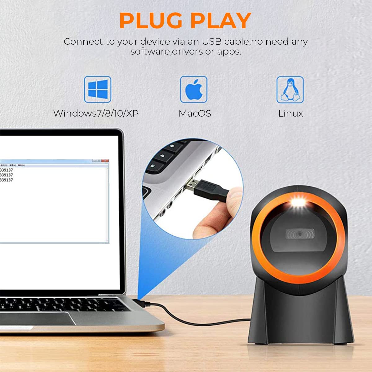 ZORBES® 2D Barcode Scanner, Symcode Omnidirectional Hands-Free Desktop Bar Code Scanner Support 1d 2D Qr Code, Automatic Sensing Barcode Machine for Supermarket Store Warehouse Factory